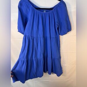 Old Navy Vibrant Blue Women's Puff Tiered Mini Swing Dress Size M